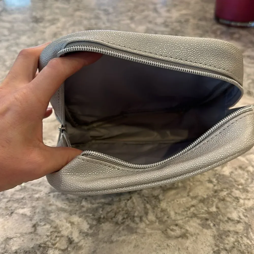 ✨ Silver Makeup Bag for Travel - Approx. 7.5” x 7.5” x 2.5”